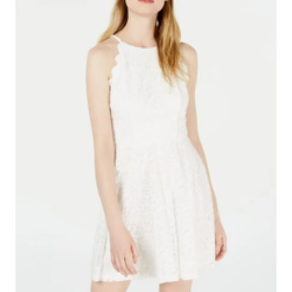 BCX Dress White Lace Sleeveless Halter Short Party Fit & Flare Dress - Picture 1 of 6